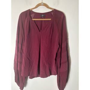 7 For All Mankind Burgandy V Neck Silk Blouse Sz M